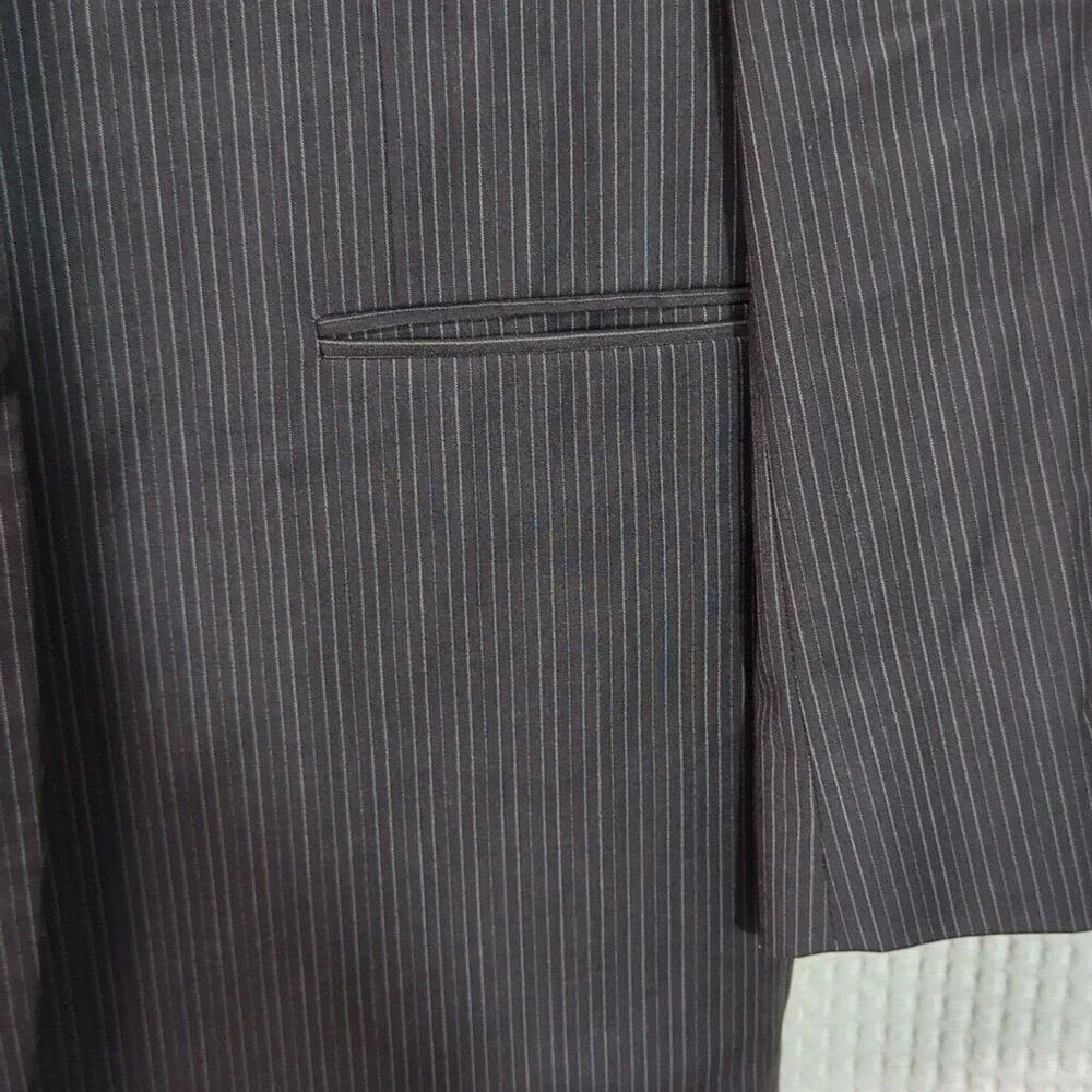 Burberry London Mens Pinstripe 100% Wool Suit Jacket Blazer Grey 46 Long